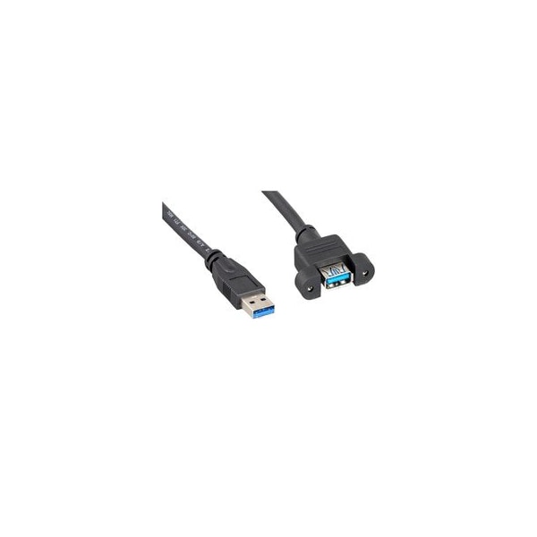 Cable Wholesale USB 3.0 Panel Mount Extension Cable, Type A Male to Panel Mount Female, Black, 8 Foot 10U3-24108 - main